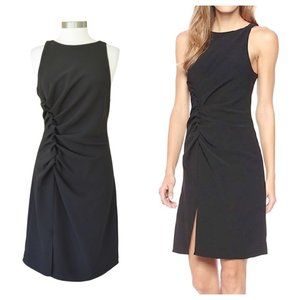 HALSTON Sleeveless Gathered Little Black Dress